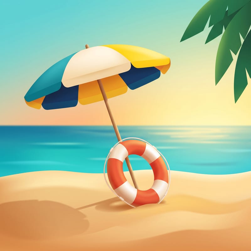 Bouée de sauvetage et parasol sur la plage, symbole d'épargne de sécurité